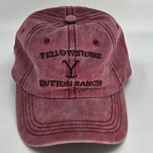 Yellowstone Dutton Ranch Logo Hat Red Denim Vintage Washed 6 Panel Dad Cap